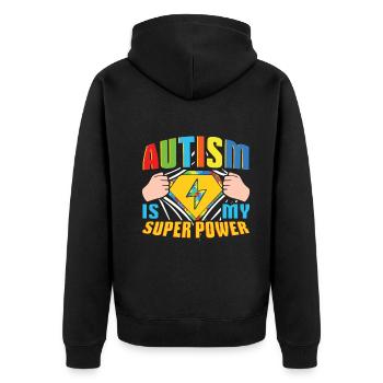 Colorful Puzzle My Power Is Autism Awareness - Unisex Premium Organic Zip Hoodie - black - Back - Nico (187cm)