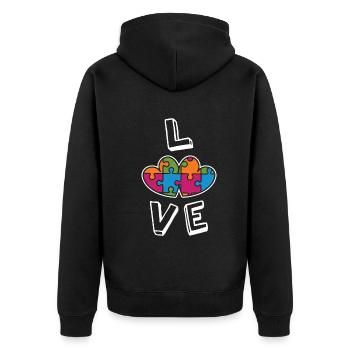 Liebe Puzzle Bunte April Autismus Bewusstsein - Unisex Premium Bio Zip Hoodie - Schwarz - Hinten - Nico (187cm)