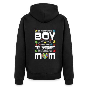 Heart Boy nennt mich Mama Puzzle Autismus Bewusstsein - Unisex Premium Bio Zip Hoodie - Schwarz - Hinten - Nico (187cm)