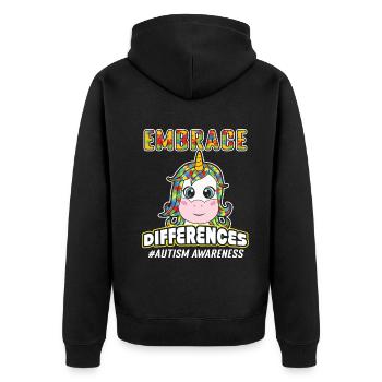 Einhorn Verschiedene bunte Puzzle Autismus Bewusstsein - Unisex Premium Bio Zip Hoodie - Schwarz - Hinten - Nico (187cm)