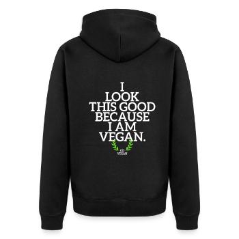 Veganer I Look This Good Because I Am Vegan Veggie - Unisex Premium Organic Zip Hoodie - black - Back - Nico (187cm)