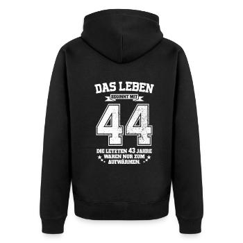 44. Geburtstag Geschenk Das Leben Beginnt Mit 44 - Unisex Premium Bio Zip Hoodie - Schwarz - Hinten - Nico (187cm)