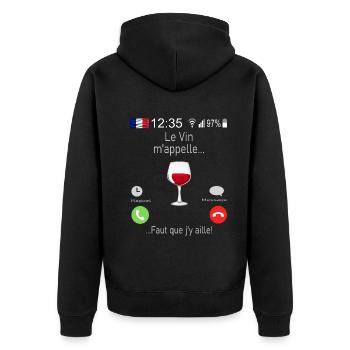 Le Vin M appelle Faut que j y aille - Veste à capuche bio Premium Unisexe - noir - Dos - Nico (187cm)