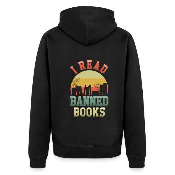 Ich lese verbotenes Buch Retro Vintage Lover Leser Lesen - Unisex Premium Bio Zip Hoodie - Schwarz - Hinten - Nico (187cm)