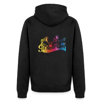 Regenbogenkatze liebt es, Spielnoten zu spielen Musiker - Unisex Premium Bio Zip Hoodie - Schwarz - Hinten - Nico (187cm)