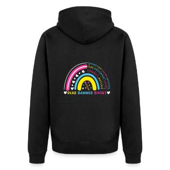 Rainbow I Read Banned Book Lover Reader Read - Unisex Premium Bio Zip Hoodie - Schwarz - Hinten - Nico (187cm)