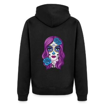 La Catrina Mexikanischer Blumenmuertos Tag der Toten - Unisex Premium Bio Zip Hoodie - Schwarz - Hinten - Nico (187cm)