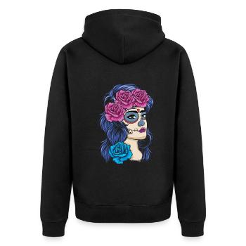 La Catrina Mexiko Blumenmuertos Tag der Toten - Unisex Premium Bio Zip Hoodie - Schwarz - Hinten - Nico (187cm)