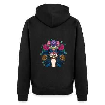 La Catrina Mexico Flower Muertos Day Of Dead - Unisex Premium Organic Zip Hoodie - black - Back - Nico (187cm)