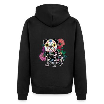 Blumenmops-Muertos Tag der Toten Halloween - Unisex Premium Bio Zip Hoodie - Schwarz - Hinten - Nico (187cm)