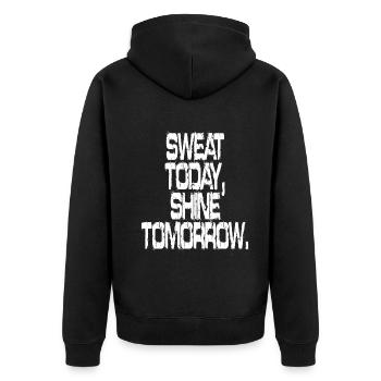 Transpirer aujourd’hui Briller demain Entraînement Sport Fitness - Veste à capuche bio Premium Unisexe - noir - Dos - Nico (187cm)