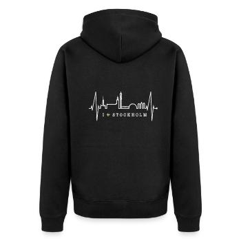 Stockholm Skyline Heartbeat Heart I Love Suède - Veste à capuche bio Premium Unisexe - noir - Dos - Nico (187cm)