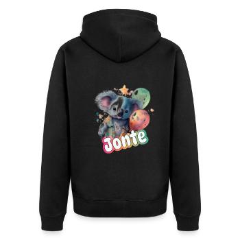 JONTE - Schöner Junge Name mit süßem PANDA - Unisex Premium Bio Zip Hoodie - Schwarz - Hinten - Nico (187cm)