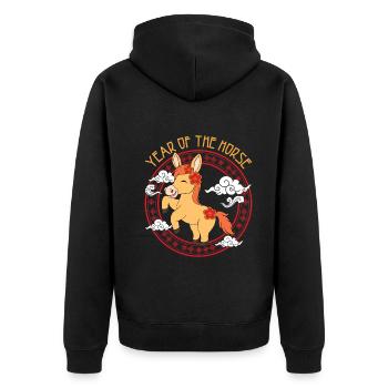 Year Of Horse Kawaii Zodiac Chinese New Year - Unisex Premium Organic Zip Hoodie - black - Back - Nico (187cm)