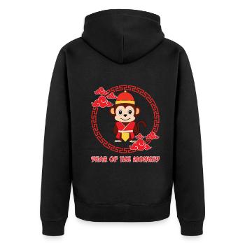 Jahr des Affen Niedliches Sternzeichen Kawaii Neujahr - Unisex Premium Bio Zip Hoodie - Schwarz - Hinten - Nico (187cm)