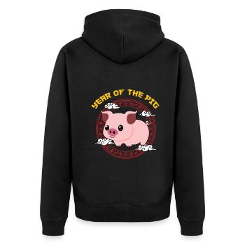 Année Du Cochon Kawaii Zodiac Nouvel An Chinois - Veste à capuche bio Premium Unisexe - noir - Dos - Nico (187cm)