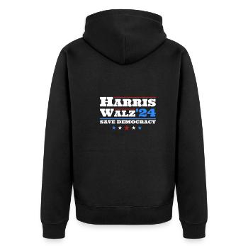 Kamala Harris & Tim Walz 2024 Classic T-Shirt - Unisex Premium Organic Zip Hoodie - black - Back - Nico (187cm)