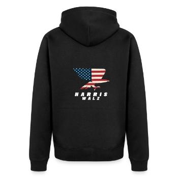 Kamala Harris & Tim Walz 2024 US EAGLE Shirt - Unisex Premium Organic Zip Hoodie - black - Back - Nico (187cm)
