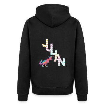 JULIAN - Schöner Jungen Name mit Dinosaurier - Unisex Premium Bio Zip Hoodie - Schwarz - Hinten - Nico (187cm)