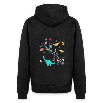 JULIAN - Schöner Jungen Name mit Dinosaurier - Unisex Premium Bio Zip Hoodie - Schwarz - Hinten - Nico (187cm)