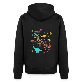 FINN - Schöner Jungen Name mit Dinosaurier - Unisex Premium Bio Zip Hoodie - Schwarz - Hinten - Nico (187cm)
