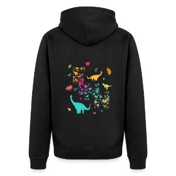 FINN - Schöner Jungen Name mit Dinosaurier - Unisex Premium Bio Zip Hoodie - Schwarz - Hinten - Nico (187cm)