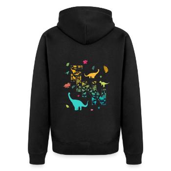 FINN - Schöner Jungen Name mit Dinosaurier - Unisex Premium Bio Zip Hoodie - Schwarz - Hinten - Nico (187cm)