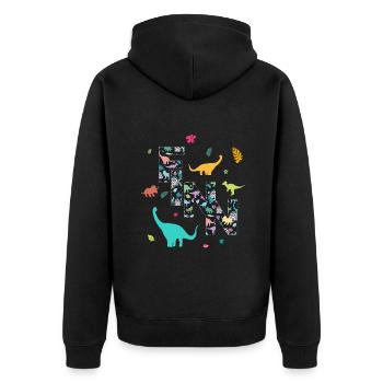 FINN - Schöner Jungen Name mit Dinosaurier - Unisex Premium Bio Zip Hoodie - Schwarz - Hinten - Nico (187cm)