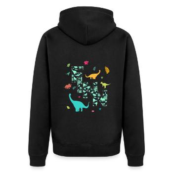 FINN - Schöner Jungen Name mit Dinosaurier - Unisex Premium Bio Zip Hoodie - Schwarz - Hinten - Nico (187cm)