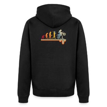 Motocross Evolution Herzschlag Motorrad Geschenk - Unisex Premium Bio Zip Hoodie - Schwarz - Hinten - Nico (187cm)