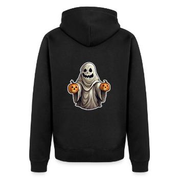 Halloween Gespenst - Unisex Premium Bio Zip Hoodie - Schwarz - Hinten - Nico (187cm)