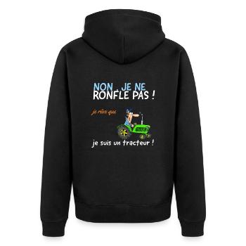 Non je ne ronfle pas, reve que je suis un tracteur - Veste à capuche bio Premium Unisexe - noir - Dos - Nico (187cm)