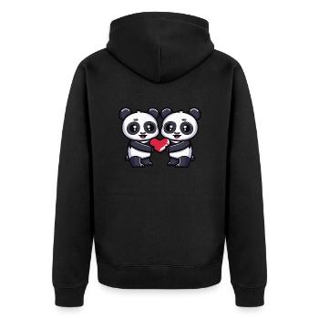 Panda Paar Herz - Unisex Premium Bio Zip Hoodie - Schwarz - Hinten - Nico (187cm)
