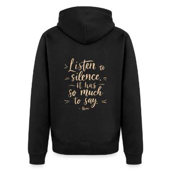 Rumi | Listen to Silence – Mystical Wisdom - Unisex Premium Organic Zip Hoodie - black - Back - Nico (187cm)