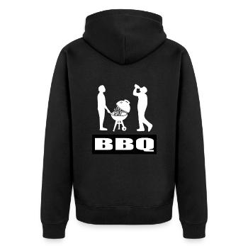 BBQ - Unisex Premium Bio Zip Hoodie - Schwarz - Hinten - Nico (187cm)