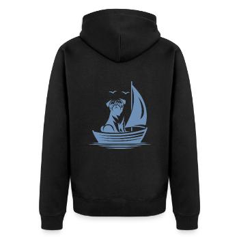 Pug Silhouette Sailboat Minimalist - Unisex Premium Organic Zip Hoodie - black - Back - Nico (187cm)