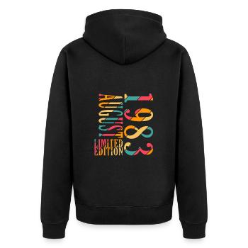 August 1983 Jahrestag August 1983 August - Unisex Premium Bio Zip Hoodie - Schwarz - Hinten - Nico (187cm)