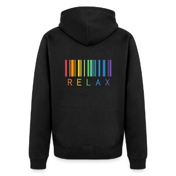 RELAX BARCODE STRICHCODE - Unisex Premium Bio Zip Hoodie - Schwarz - Hinten - Nico (187cm)
