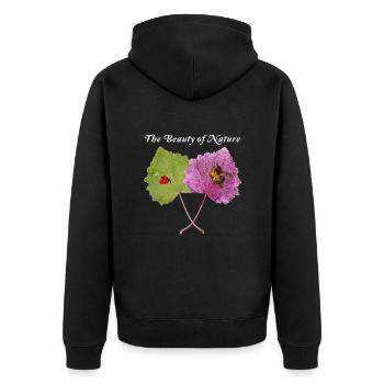 Grün lila Blatt, Hummel, Marienkäfer, Natürlich - Unisex Premium Bio Zip Hoodie - Schwarz - Hinten - Nico (187cm)