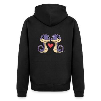 Schlange Kobra Paar Herz - Unisex Premium Bio Zip Hoodie - Schwarz - Hinten - Nico (187cm)