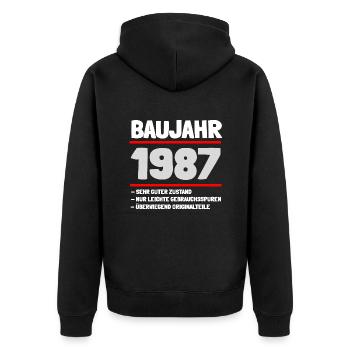Baujahr 1987 und sehr guter Zustand - Unisex Premium Bio Zip Hoodie - Schwarz - Hinten - Nico (187cm)