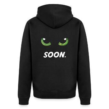Katzenaugen bald grün - Unisex Premium Bio Zip Hoodie - Schwarz - Hinten - Nico (187cm)