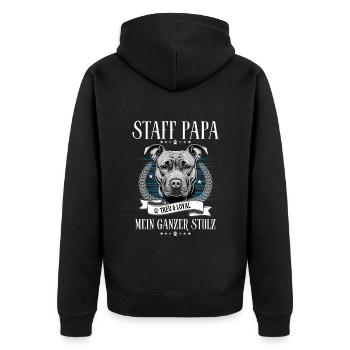 Staffordshire Terrier-Herrchen Hundepapa - Unisex Premium Bio Zip Hoodie - Schwarz - Hinten - Nico (187cm)