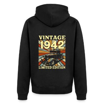 Vintage 80 Jahre 1942 80 Jahre - Unisex Premium Bio Zip Hoodie - Schwarz - Hinten - Nico (187cm)