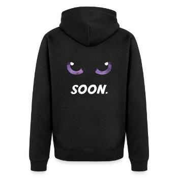 Yeux de chat violets bientôt - Veste à capuche bio Premium Unisexe - noir - Dos - Nico (187cm)