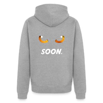 Katzenaugen Orange bald - Unisex Premium Bio Zip Hoodie - Grau meliert - Hinten - Nico (187cm)