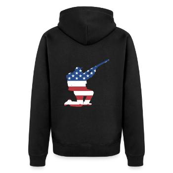 Hunter Us Flag Hunting - Unisex Premium Organic Zip Hoodie - black - Back - Nico (187cm)