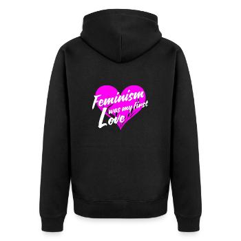 feminism was my first love - Unisex Premium Organic Zip Hoodie - black - Back - Nico (187cm)