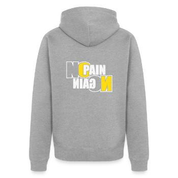 No pain no gain - Veste à capuche bio Premium Unisexe - gris chiné - Dos - Nico (187cm)