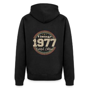 1977 Anniversaire Vintage Rétro Né En - 1977 - Veste à capuche bio Premium Unisexe - noir - Dos - Nico (187cm)